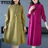 Solid Color Half Turtleneck Mid-length Knitted Dress for Women Long-sleeved Pullover Warm Winter Women's Sweater Dress
