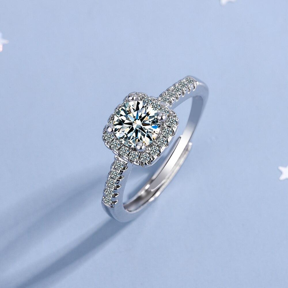 925 стерлингового серебра новые женские модные ювелирные изделия высокое качество кристалл мода прямоугольник четыре зубца размер регулируемый кольцо