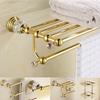 Luxury Crystal Bathroom Accessories Set Gold Polished Bath Hardware Set Wall Mounted Bathroom Products Basket Rack