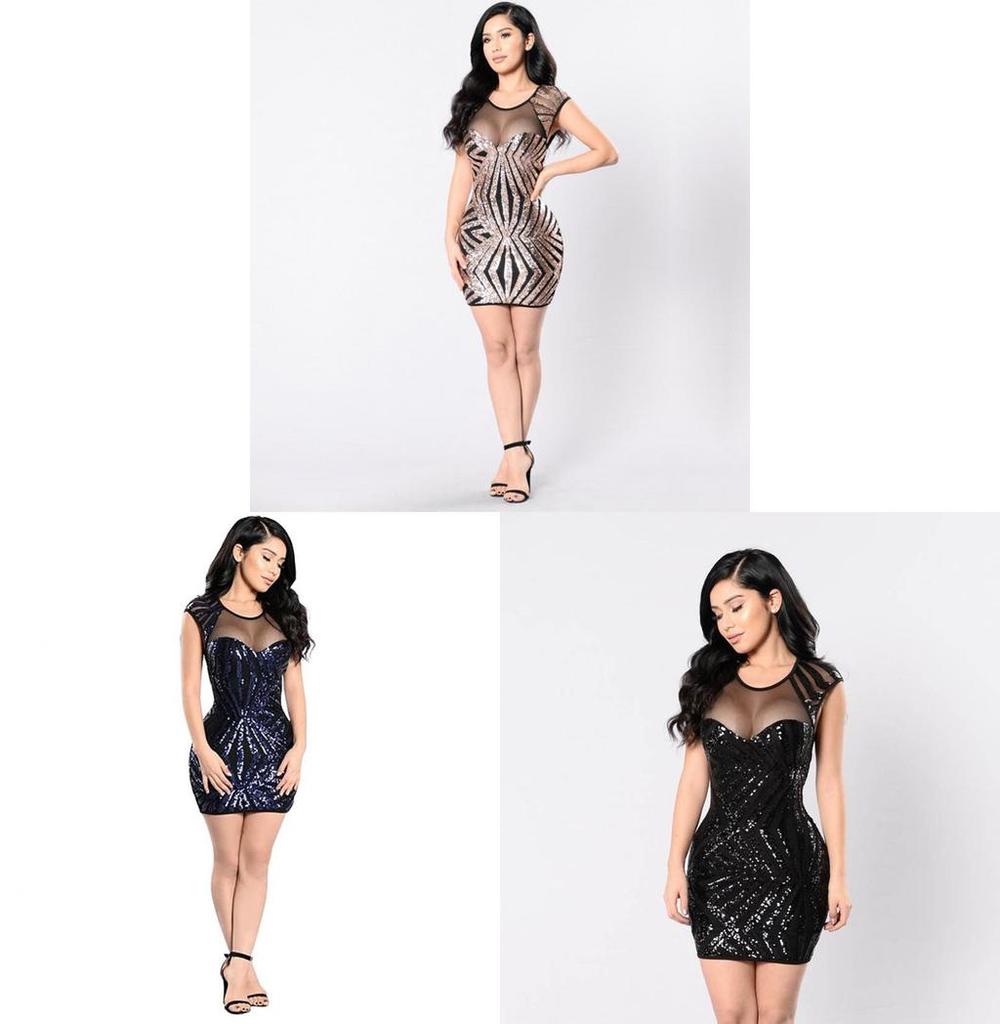 Womens Mesh Sequins Bandage Bodycon Dress Party Cocktail Dress Club Mini Dress
