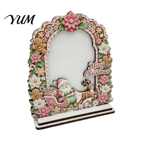 Holiday Tabletop Decor Christmas Wooden Photo Frame, Commemorative Picture Stable Base Rustic Wood Frame Holder for Desktop Display and Festive