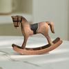 Wooden Rocking Horse Figurine Vintage Wood Carving Pony Statue Sculpture Home Office Desktop Decoration Ornament