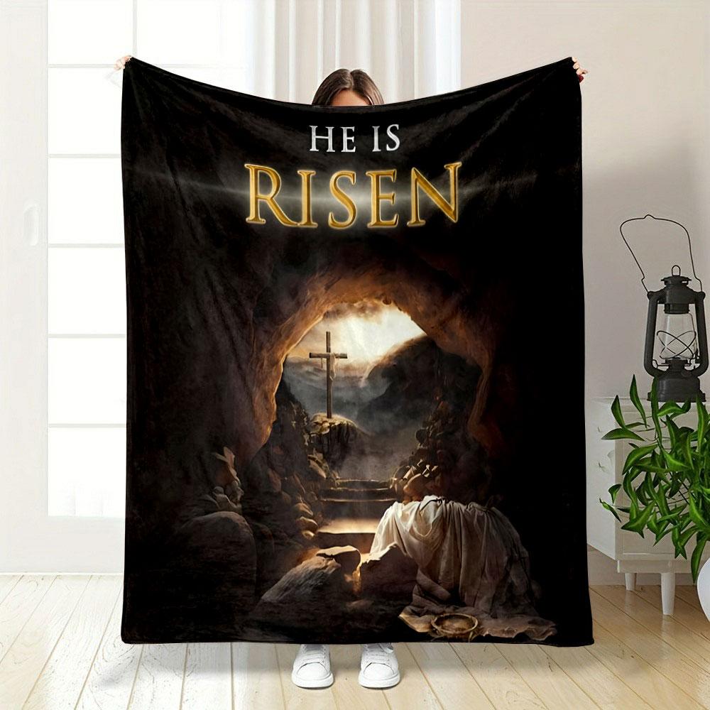 He Is Risen Christian Religious Blanket Printed Blanket for Living Room Bed Couch lunch break Soft Cozy Blanket for Friend's festival Gift