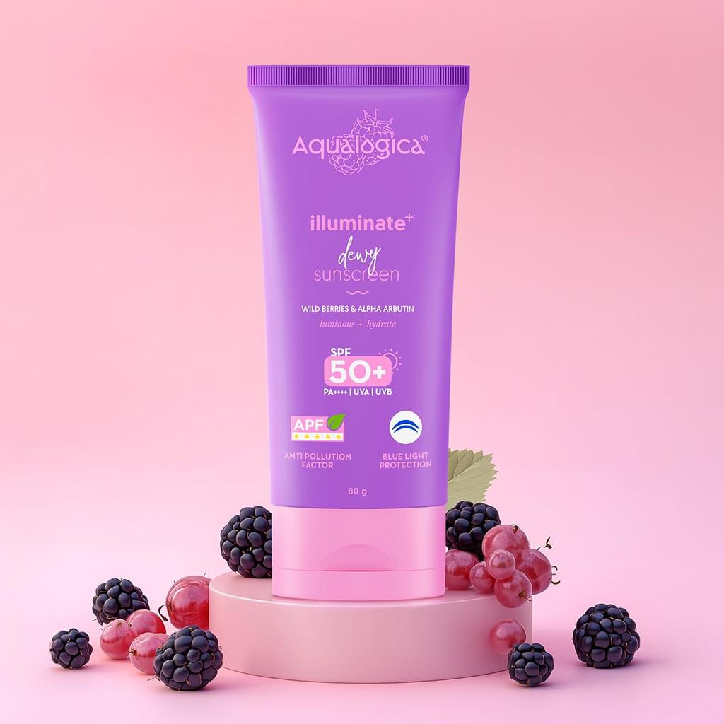 Aqualogica Illuminate+ Солнцезащитный крем с эффектом сияния SPF 50+ PA++++ 80 г Упаковка 1 для сияющей, ровной кожи Защита