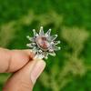 Natural Rhodonite Gemstone Stackable Flower Pink Adjustable Ring 925 Silver