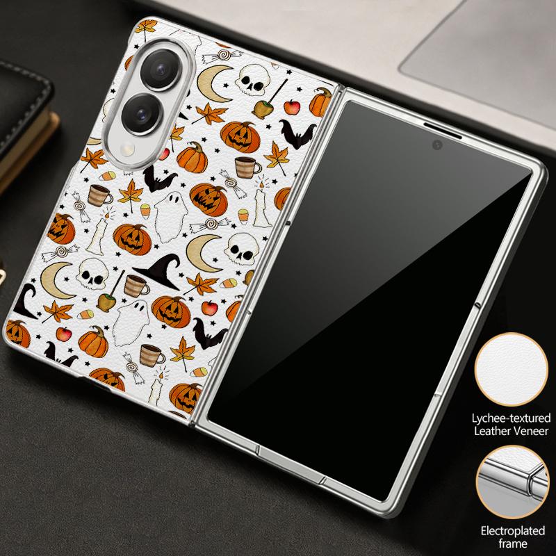 Чехол-фонарик из тыквы на Хэллоуин Для Samsung Z Fold 8 Ultra 7 6 5 4 Роскошное покрытие Гальваническое кожаная накладка Чехол для телефона Для Galaxy Z Fold8 Fold7 Fold6 Fold5