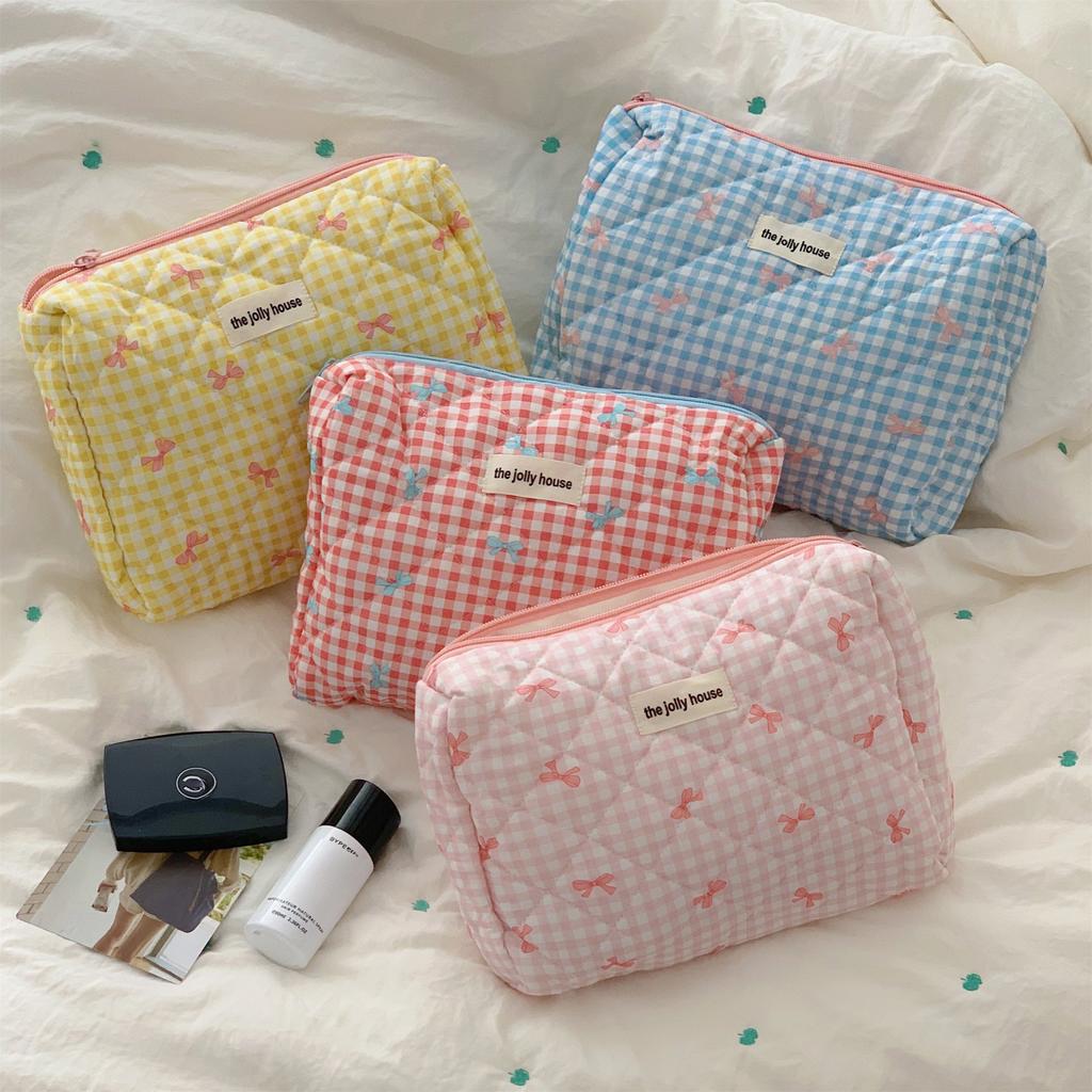 2024 New Plaid Bow Cosmetic Bag, High-looking, Large-capacity, Portable Travel Toiletry Storage Bag
