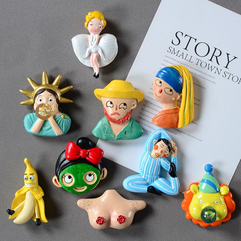 Cartoon European Jesus Van Gogh Mona Lisa Yoga Charming Legs 3D Resin Magnet Fridge Magnets Room Decoration Refrigerator Sticker