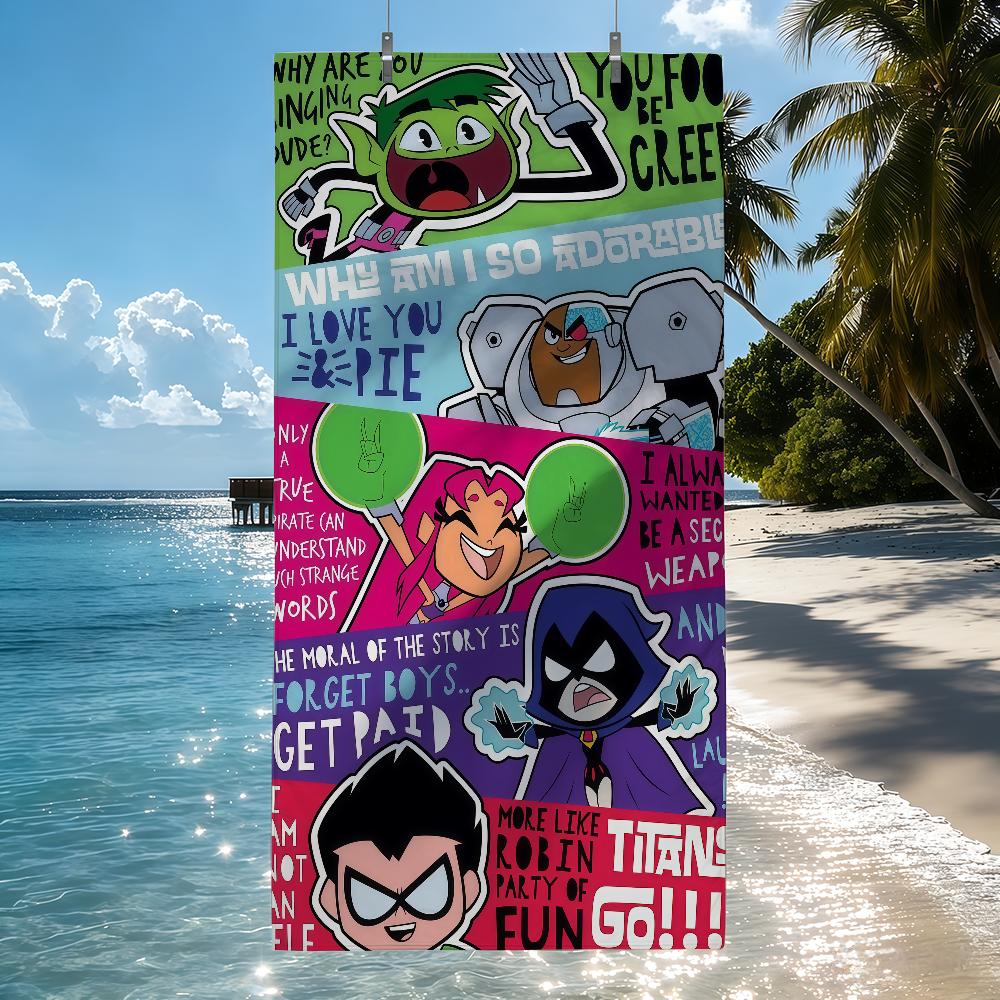 Мультяшное полотенце T-teen T-titans для сушки тела, банное полотенце, подходит для плавания, кемпинга, йоги, пляжа, активного отдыха