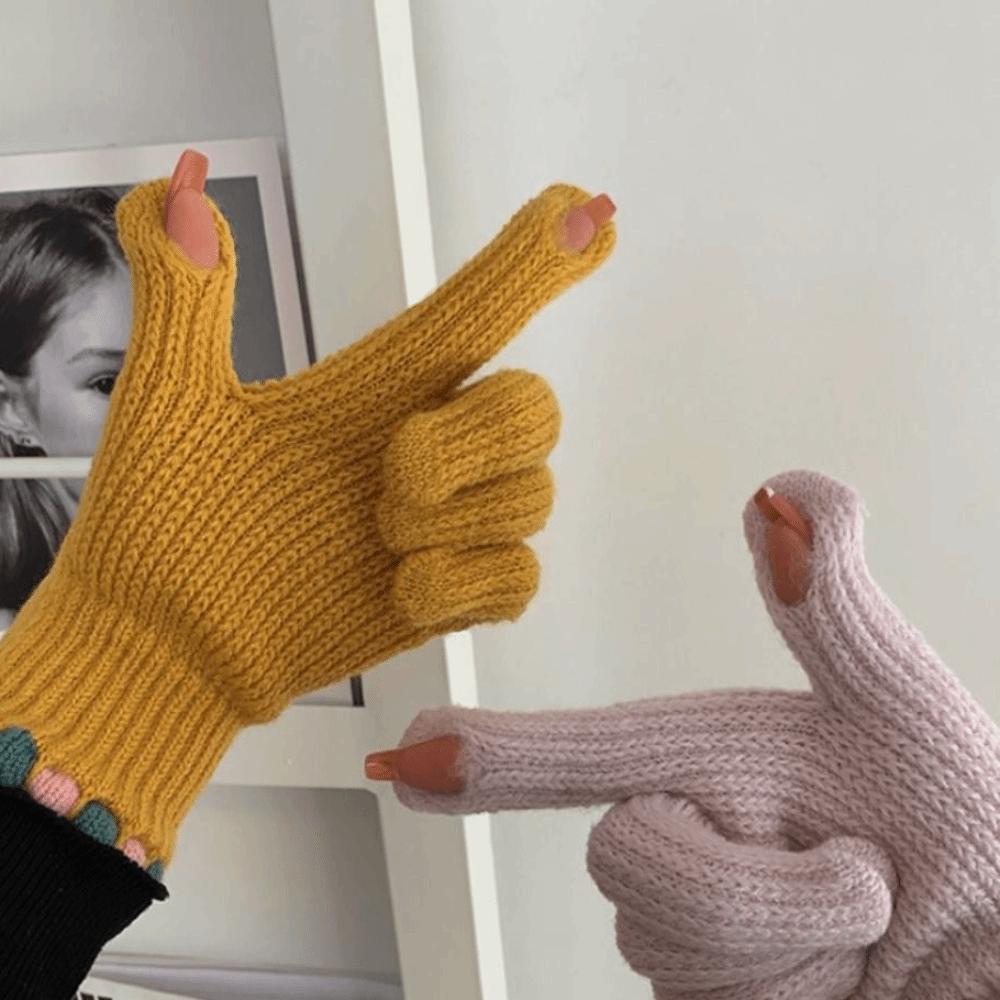Solid Color Women Knitted Gloves Windproof Student Winter Mittens Gloves Female