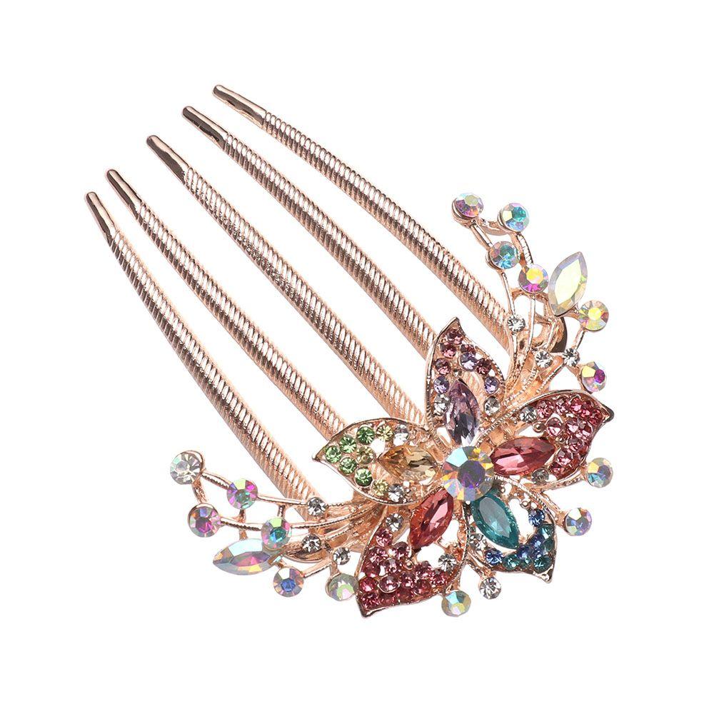 Luxury Elegant Hair Accessories Hairpin Inlaid Flower Shiny Rhinestone Hair Comb