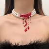 Готическое ожерелье Ожерелье с подвесками в виде капель крови Жемчужное 3-слойное ожерелье-чокер с бисерной кисточкой для Хэллоуина, вечеринок в стиле хоррор, ролевых игр