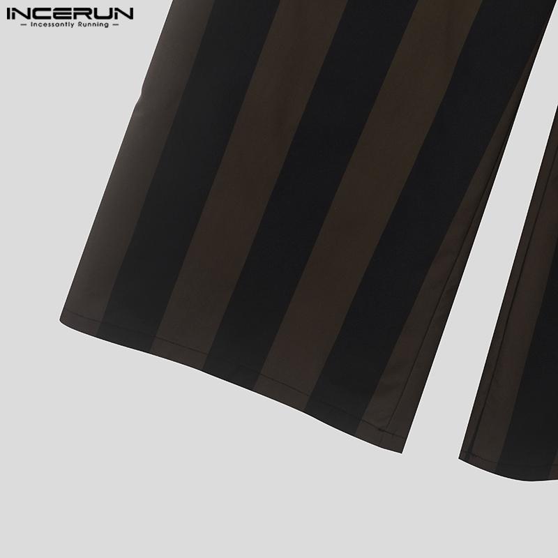 INCERUN Мужские повседневные свободные длинные брюки с застежкой-молнией и полосатыми брюками