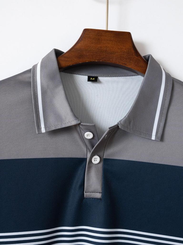 Новая мужская рубашка-поло в полоску Cross-Border 2024 года — повседневный деловой стиль с лацканами и пуговицами