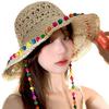 Women Straw Hat Wide Brim Breathable Straw Weaving Hat with Colorful Beads Decor Flexible Edges Sun Hat