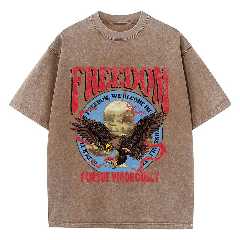Уличные женские футболки с вареным эффектом, футболки с принтом «Свобода, преследуй энергично», удобные хлопковые футболки оверсайз, летняя одежда