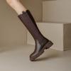 Мода 2025 Осень Зима Новые Женские Высокие Сапоги Ботинки Челси Коровья Кожа Круглый Носок Каблук Женские Сапоги До Колена Женская Обувь Молния