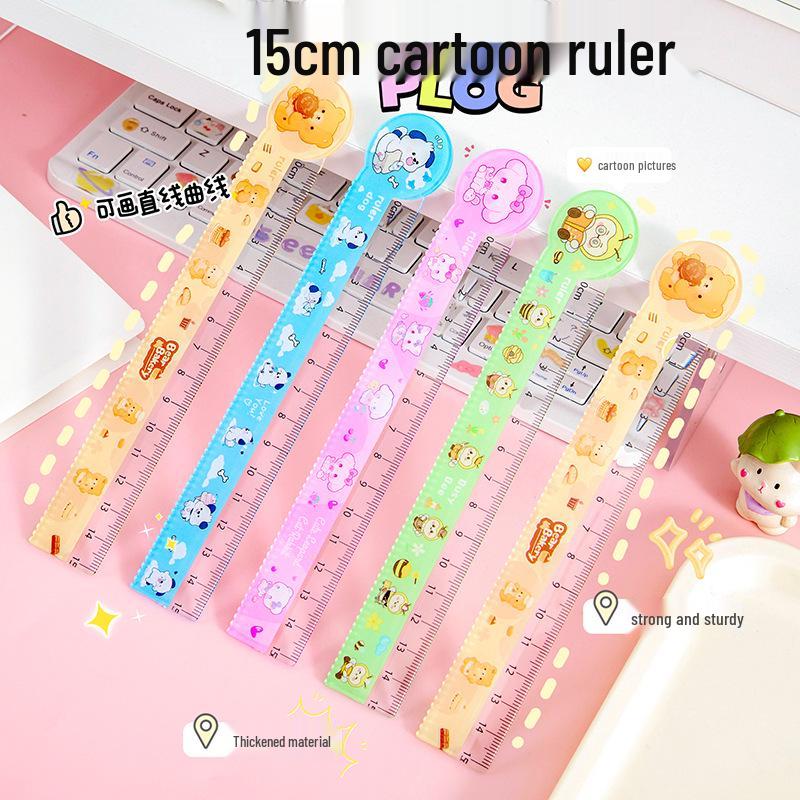 15cm Transparent Cartoon Ruler with Wavy Edge - Cute Plastic Drawing Scale for Students