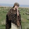Travel Leopard Print Fringed Knitted Shawl Travel Photo Scarf Cape Northwest Prairie Cape Women