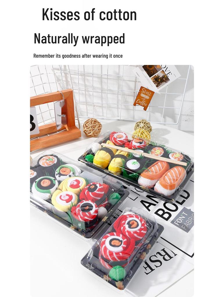 Женские креативные хлопковые носки до колена с рисунком лососевых суши - Весна/Лето, плотные, средней длины