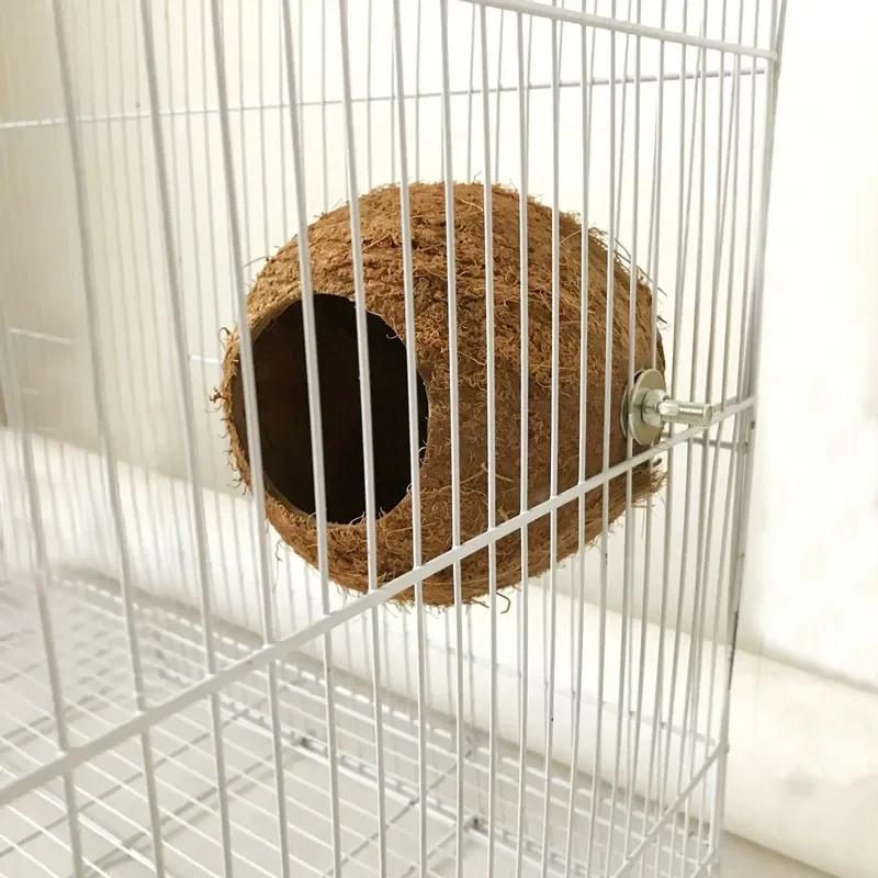 1 шт. Гнездо для птиц и попугаев из натуральной кокосовой скорлупы, подвесная клетка, игрушки, домик-качели, гнездо для мелких животных и домашних птиц, принадлежности