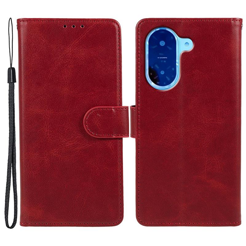 For Xiaomi Redmi A5 4G (171.7mm)/Poco C71 4G Case Calf Texture PU Leather Wallet Phone Cover with Wrist Strap