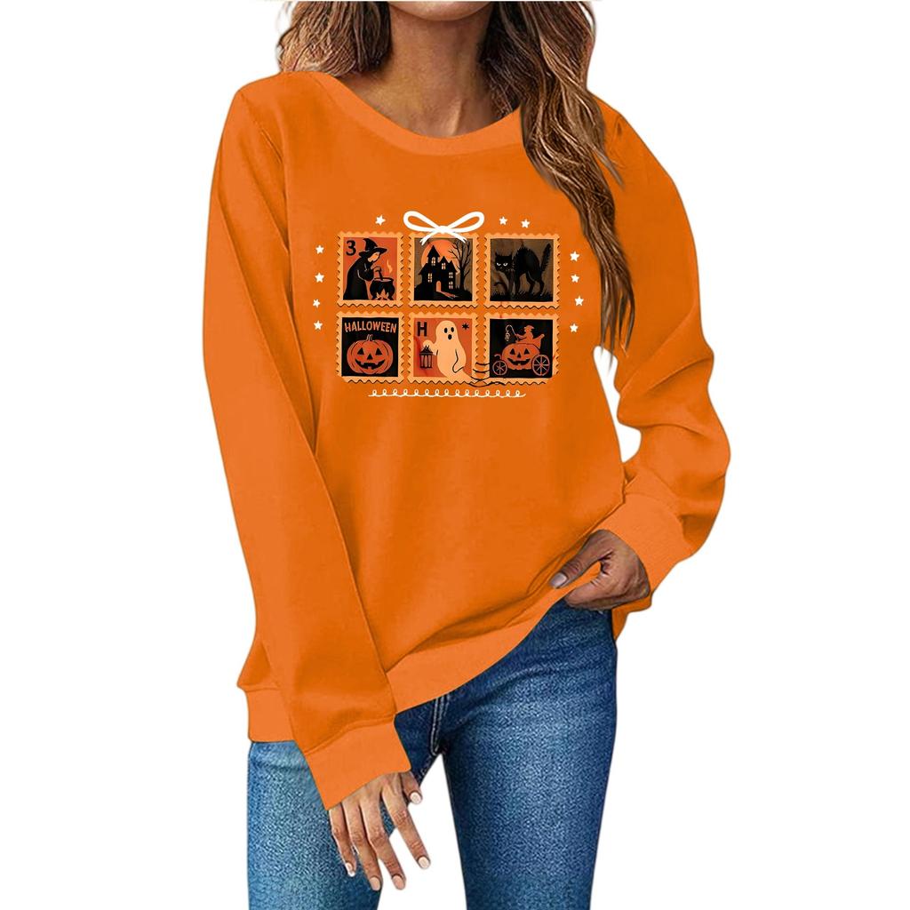 Женская мода повседневный принт повседневный длинный рукав круглый вырез толстовка топ