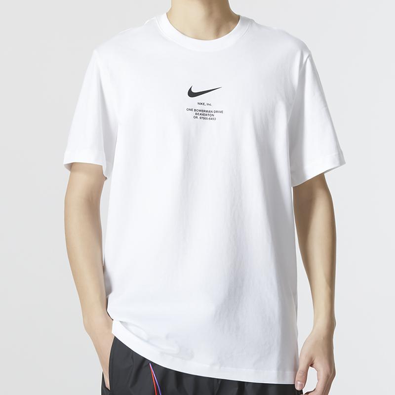 Nike Большая галочка в стиле ретро с буквенным принтом и логотипом Спортивная повседневная футболка с круглым вырезом с короткими рукавами и заниженными плечами Мужские топы Белый DZ2882-100