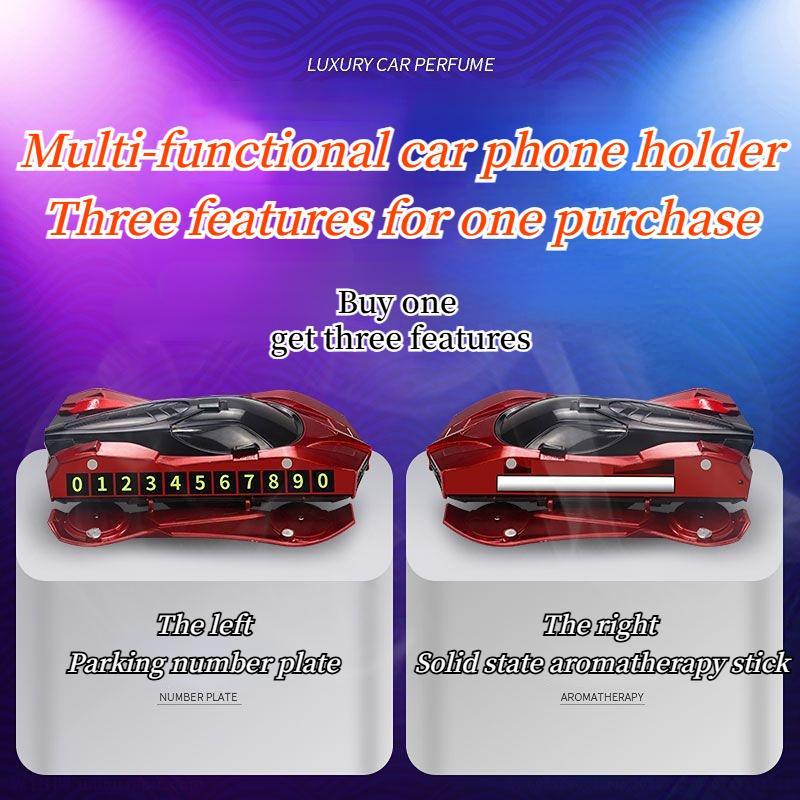 Ароматерапия для спортивного автомобиля, номерной знак для парковки, держатель для телефона 3 в 1, вращающиеся украшения, приборная панель автомобиля, поворотная гоночная модель, декор