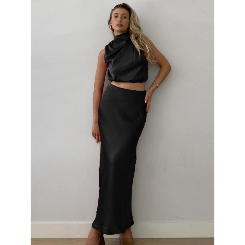 Summer Women's Sexy Bib Top Draped Halter Long Skirt Casual Fashion Suit Women's Evening Dresses