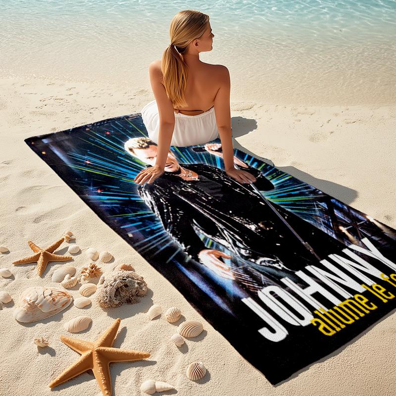 French legendary rock singer and actor Johnny Hallyday towel outdoor camping vacation swimming beach towel outdoor absorbent bath towel Y17