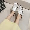 Leather Woven Bag Head Cool Slippers, Retro Hollow Flat-soled Sandals, Summer Outer Wear Bag Head Half Drag
