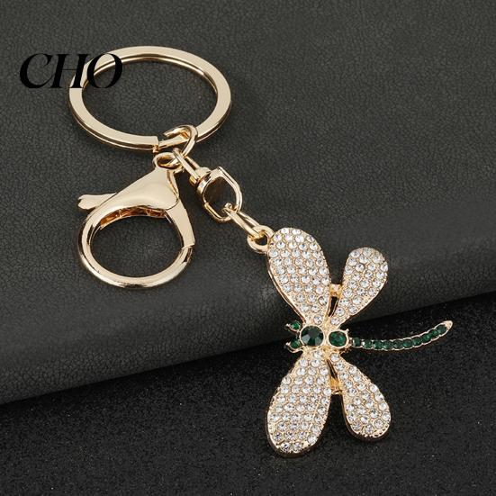 Simple Style Pendant Bag Rhinestones Dragonfly Charm Zinc Alloy Keychain Sweet Girl Electroplated Finish Easy Hang Lobster Clasp Key Holder Durable