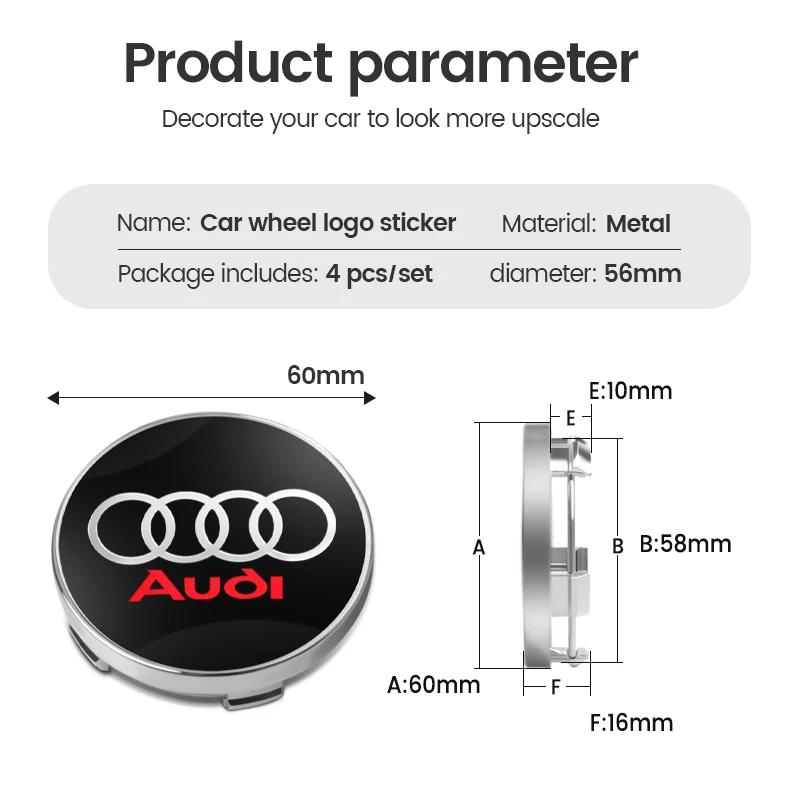 4pcs 60mm Car Wheel Center Hub Stickers 60/68mm Car Wheel Center Hub Caps Auto Decoration Accessories For Audi S RS A3 A4 A1