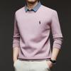 Весенне-осенний хлопковый трикотажный свитер с воротником-рубашкой и вышивкой для мужчин