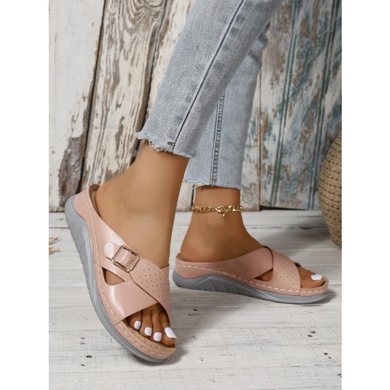 Сандалии на покатом каблуке с перекрестными ремешками, пляжные сандалии, женская обувь больших размеров