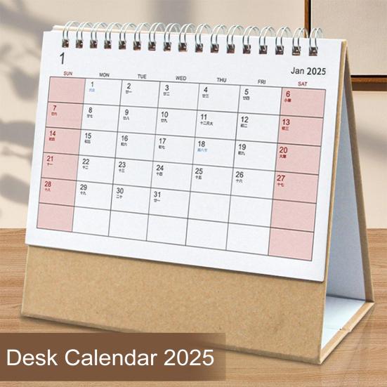 2025 Desk Calendar Small Stand Up Double-Coil Binding Monthly Calendar Daily Planner Event