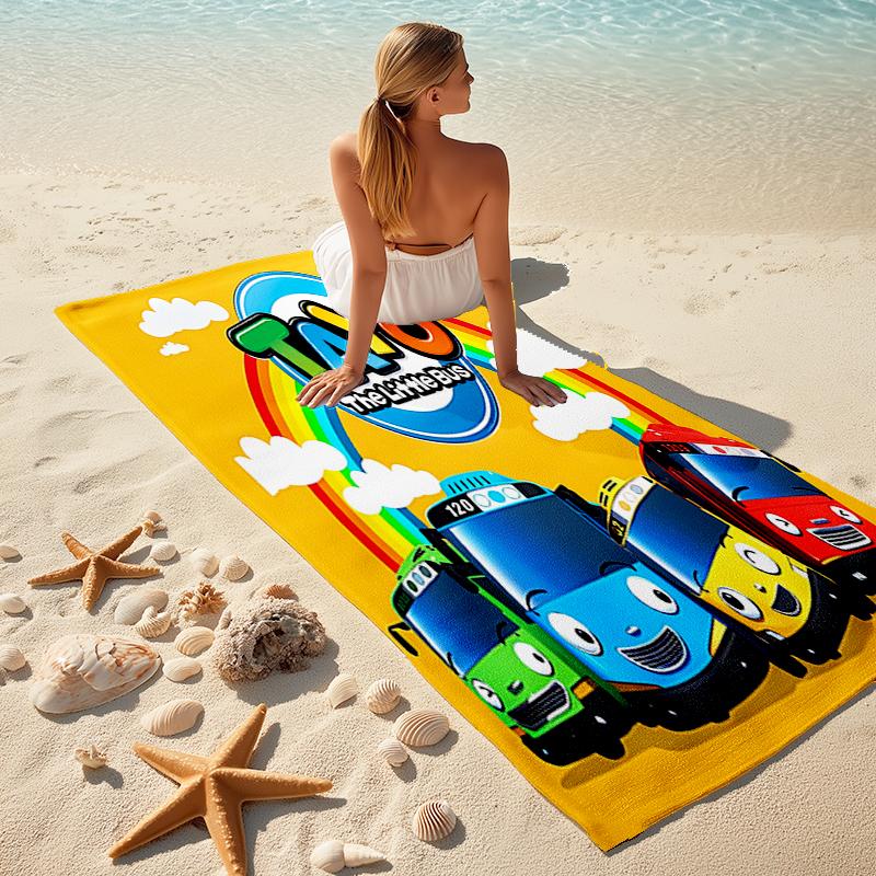 1pc Tayo The Little Bus3 Beach Towel, Comfortable and Thick, and Swimming/Bath/Picnic/Camping Towel, Suitable for Seaside Beaches
