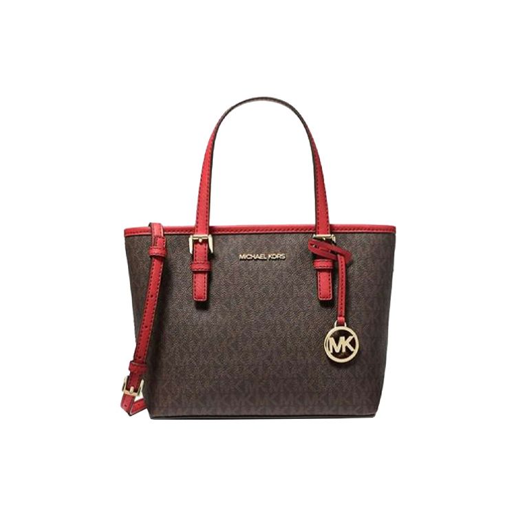 Michael Kors Mk Jet Set Кожаная сумка-тоут с логотипом Женские сумки-тоут Темно-коричневый Огненно-красный 35T9GTVT0B-FLAME
