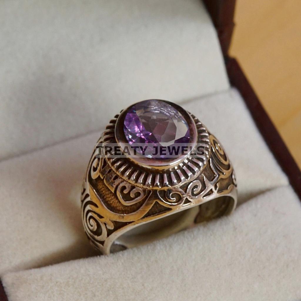 Александрит Овальной огранки Драгоценный камень с Кольцом из стерлингового серебра 925 пробы Для мужчин #A602 JL375656785173