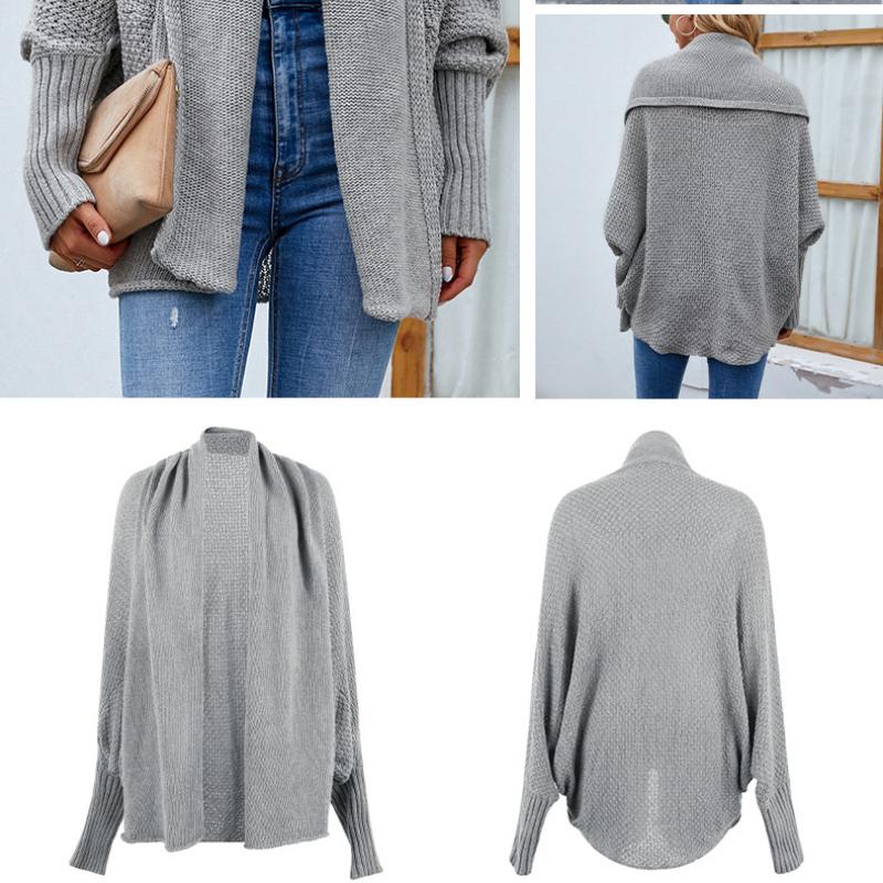 Осень/зима 2023, женский повседневный трикотаж, однотонный свитер с рукавами «летучая мышь», кардиган, пальто