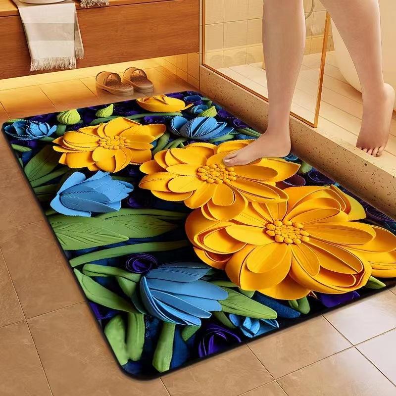 Three-dimensional Flower Floor Mat Bathroom Diatomaceous Mud Non-slip and Dirty Quick Drying Floor Mat Household Suction Carpet