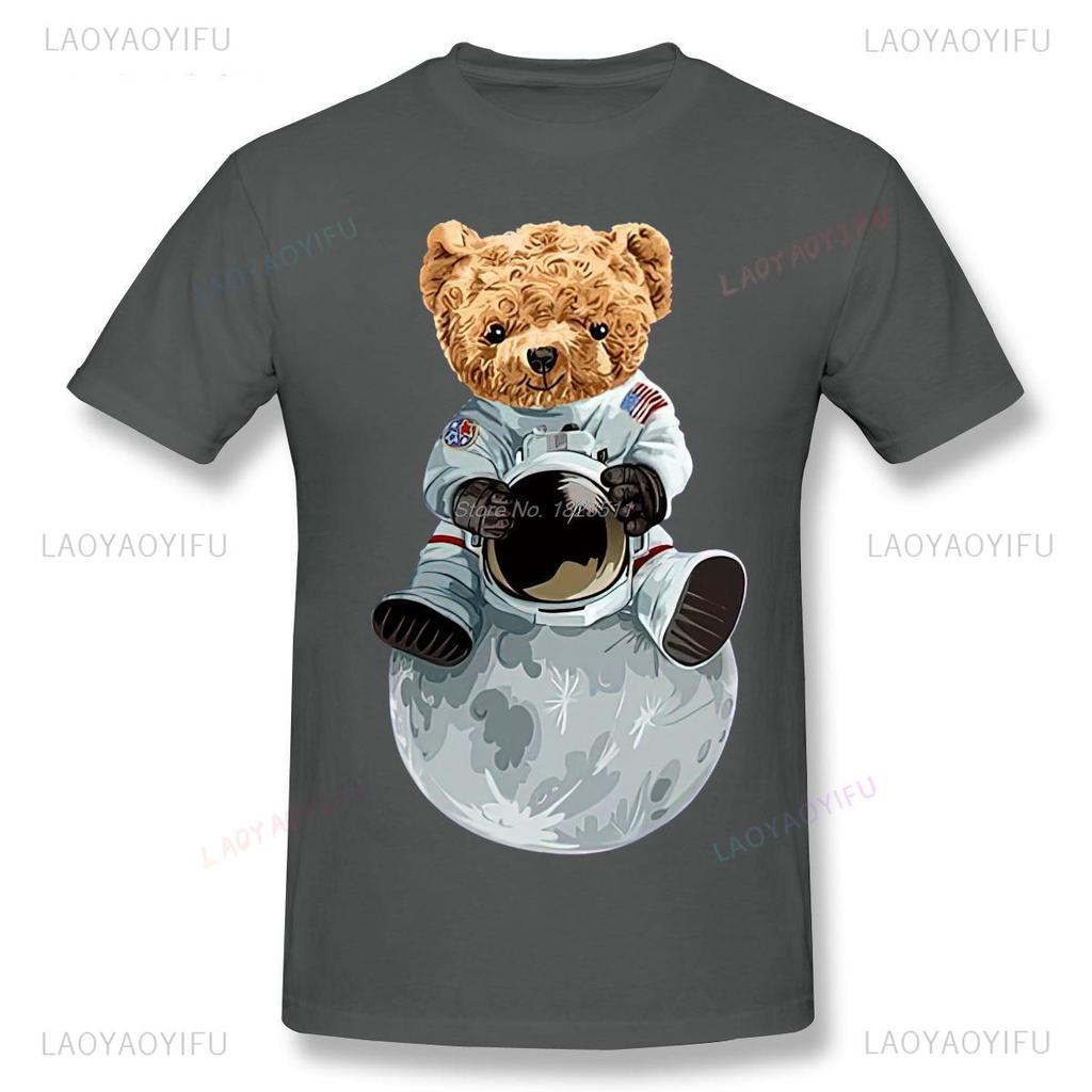 Astronaut Planet Teddy Bear Graphic T Shirts Casual Cotton Tshirt Hip Hop Tees Summer Unisex Tops Unisexs Clothing Ropa Hombre