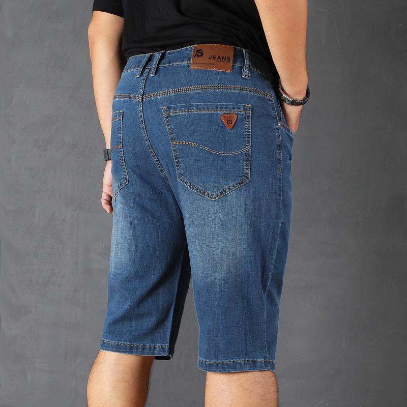 Летние тонкие свободные джинсовые шорты большого размера, мужские эластичные брюки с высокой талией большого размера, пять конных брюк