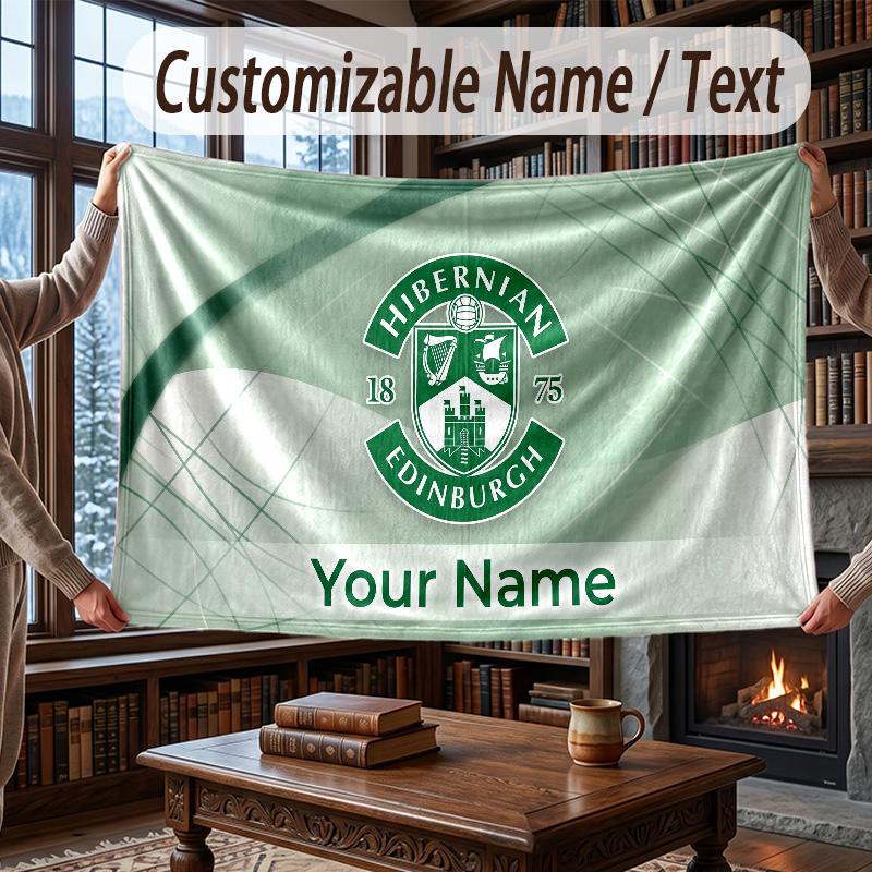 Custom Name Flannel Throw Blanket Hibernian FC Pattern Warm Home Decoration