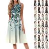 Женское повседневное модное платье миди с цветочным принтом и круглым вырезом без рукавов
