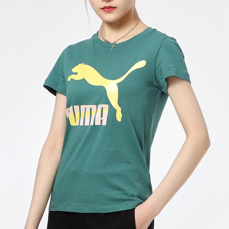 Puma Running Training Casual Sports Round Neck Short Sleeve T-Shirt Women Tops Green 532282-45