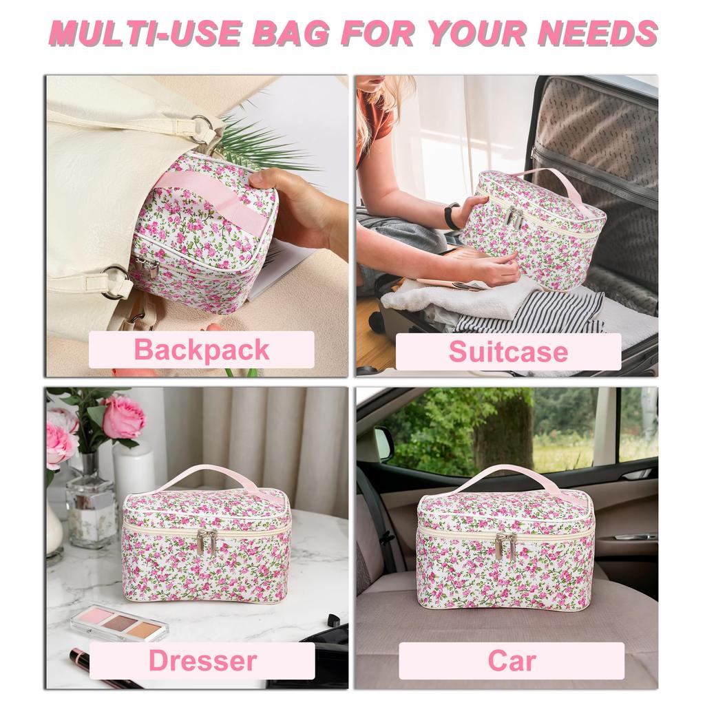 VOCOSTE Makeup Storage Large Stylish and Rose Red Women's Pouch, Box, Capacity, Cute, Travel-Friendly,