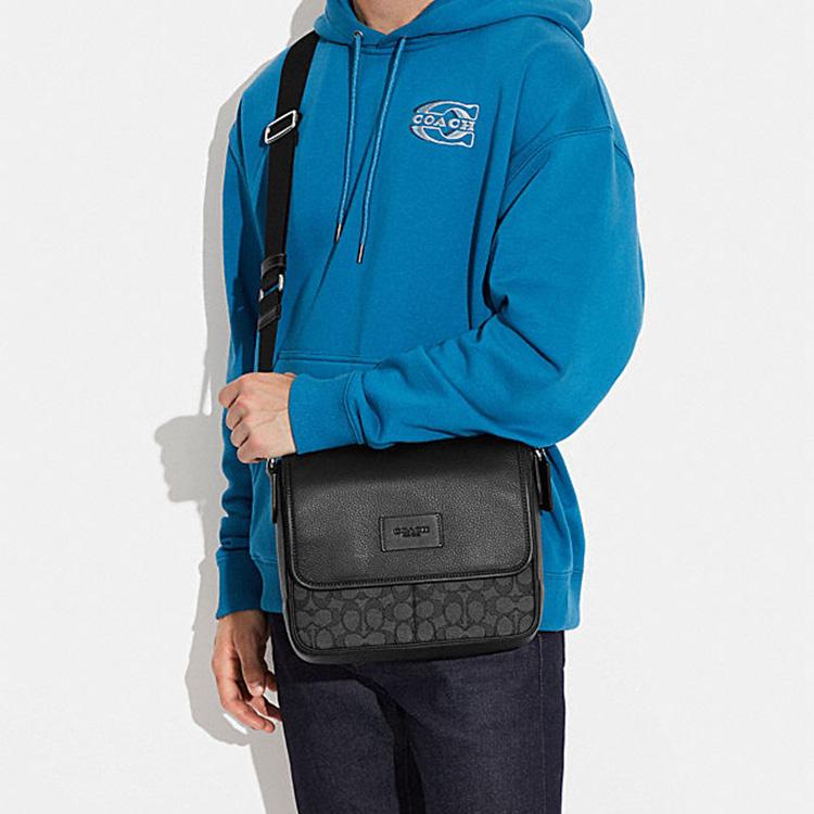 New COACH Cow Leather With Textile Messenger Bag, Shoulder Bag, Crossbody Bag Medium Men's Black CE534-SVO1U