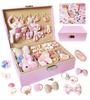 DINETTE Kids Hair Accessory Set with Jewelry Box and Includes Hair and Ribbons Lock, Hairpins, Ties, (Pink)